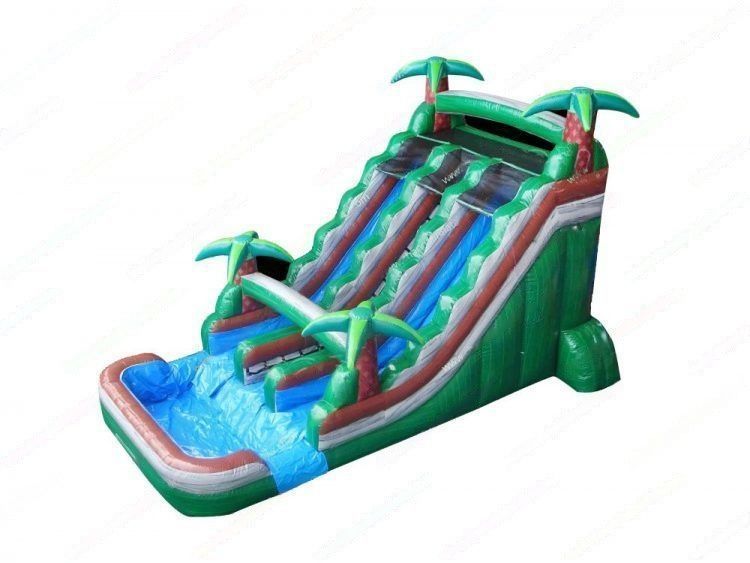 18’ Emerald Splash Tropical Inflatable Water Slide – Commercial Dual Lane with Pool for Rental Businesses Slide